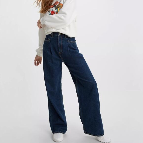 Levi's Denim - LEVI'S Premium Tailored High Loose Jeans Dark Wash 26 Wide Leg Relaxed